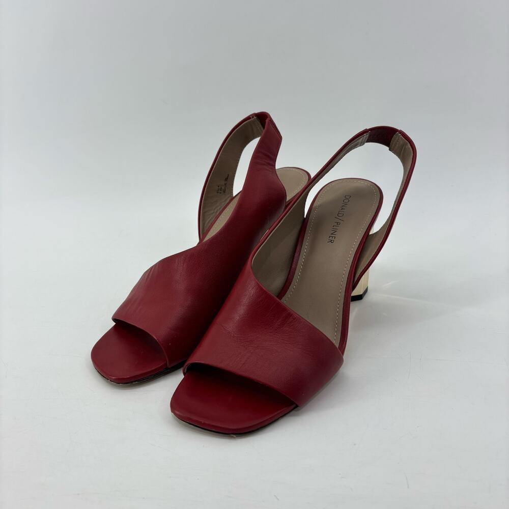 Donald Pliner Womens Size 9.5 Red Open Toe Pumps Slingback Gold Heels - Picture 10 of 13